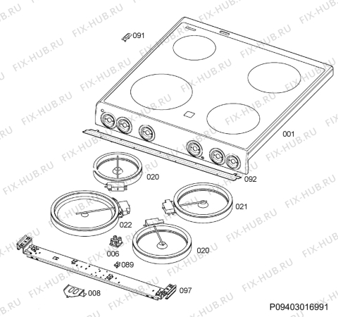 Взрыв-схема плиты (духовки) Electrolux EKC7059CFW - Схема узла Hob